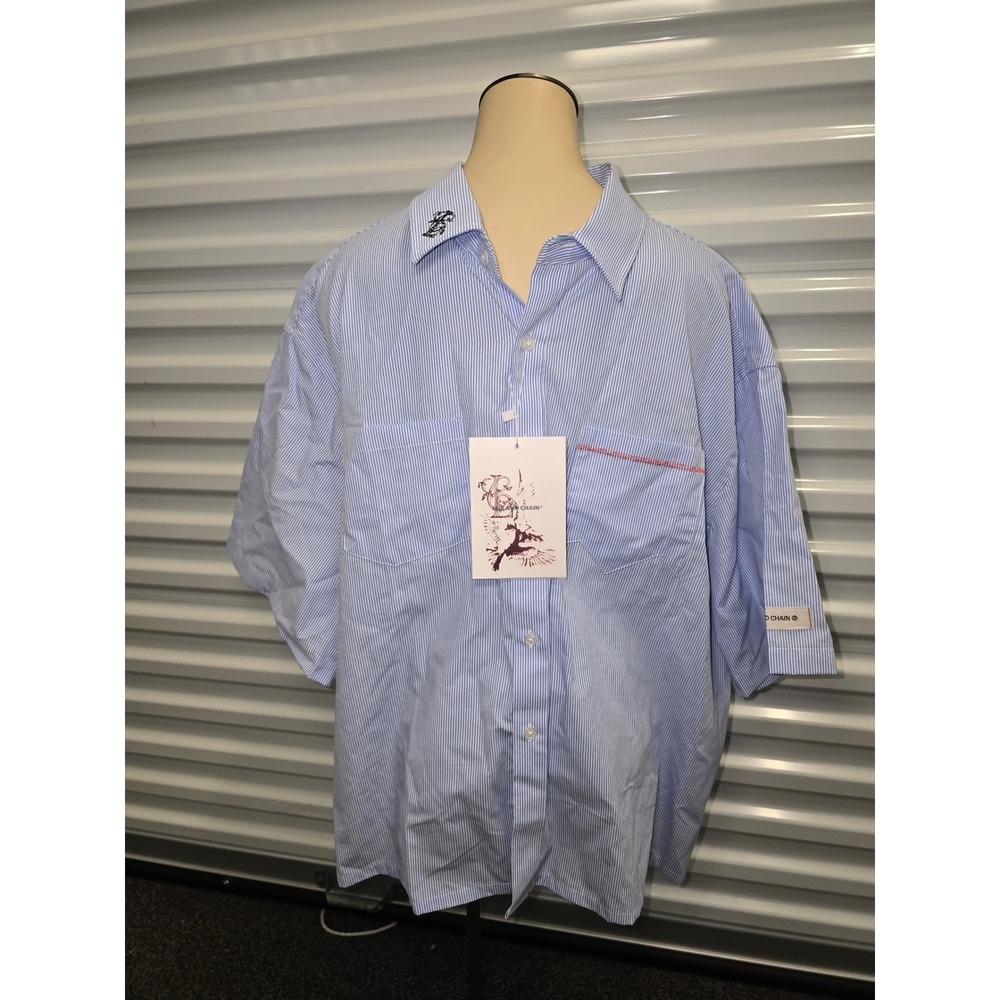 Lox and Chain Ave Maria Blue Pinstripe Skeleton Back Graphic Shirt Mens XL NWT